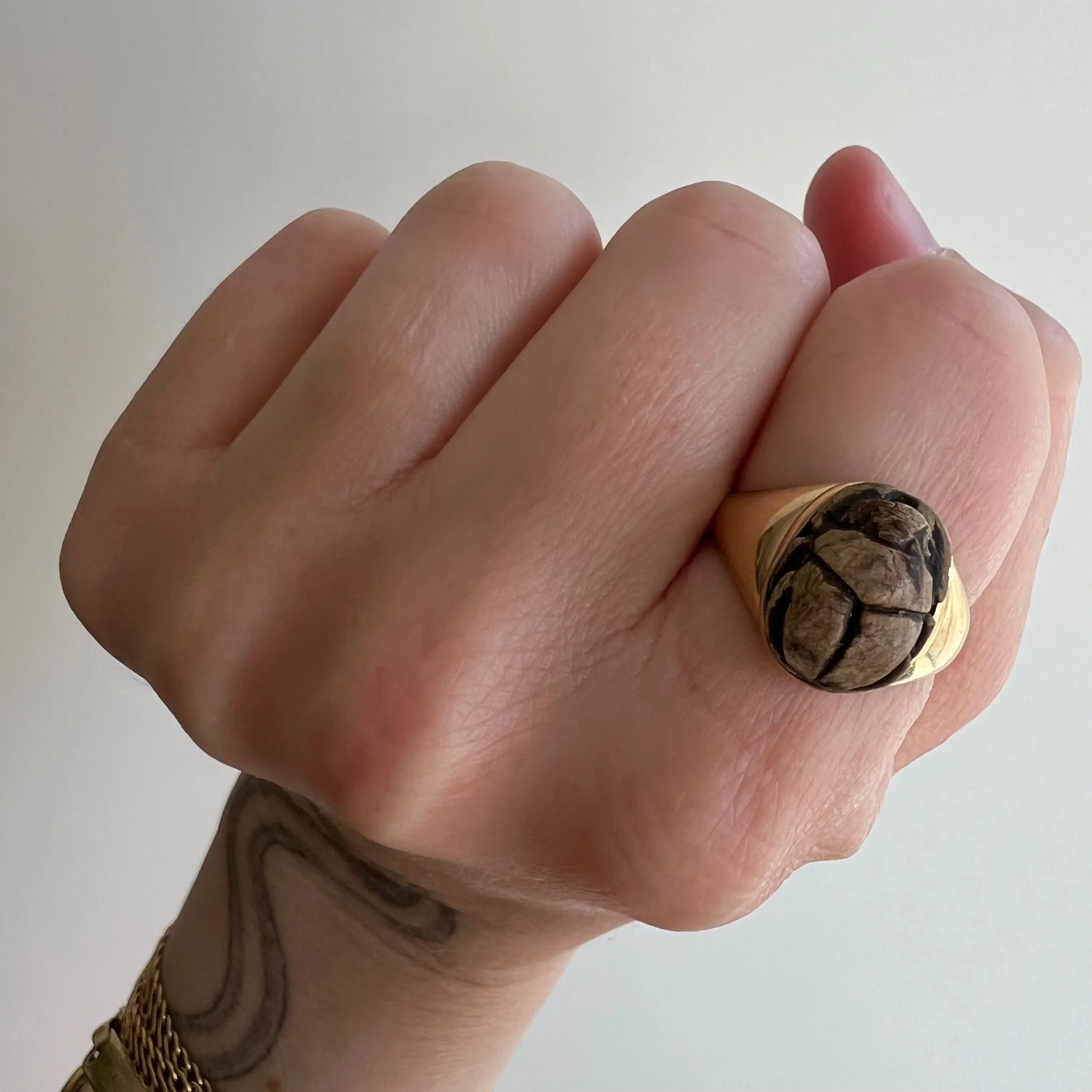 reimagined V I N T A G E // solo scarab / 10k gold and mystery stone / size 7.75