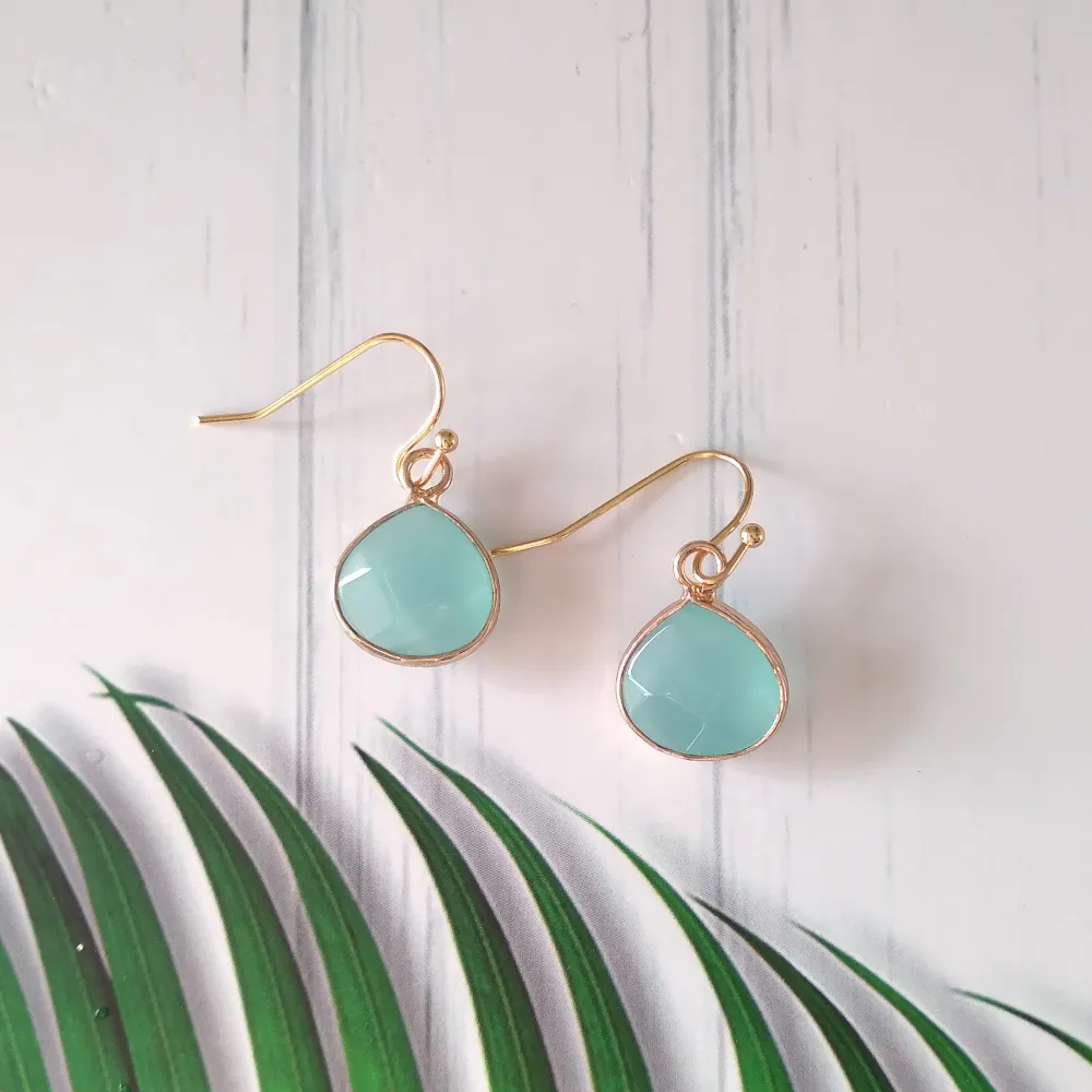 Seafoam Green Jade Single Drop Hook Earrings