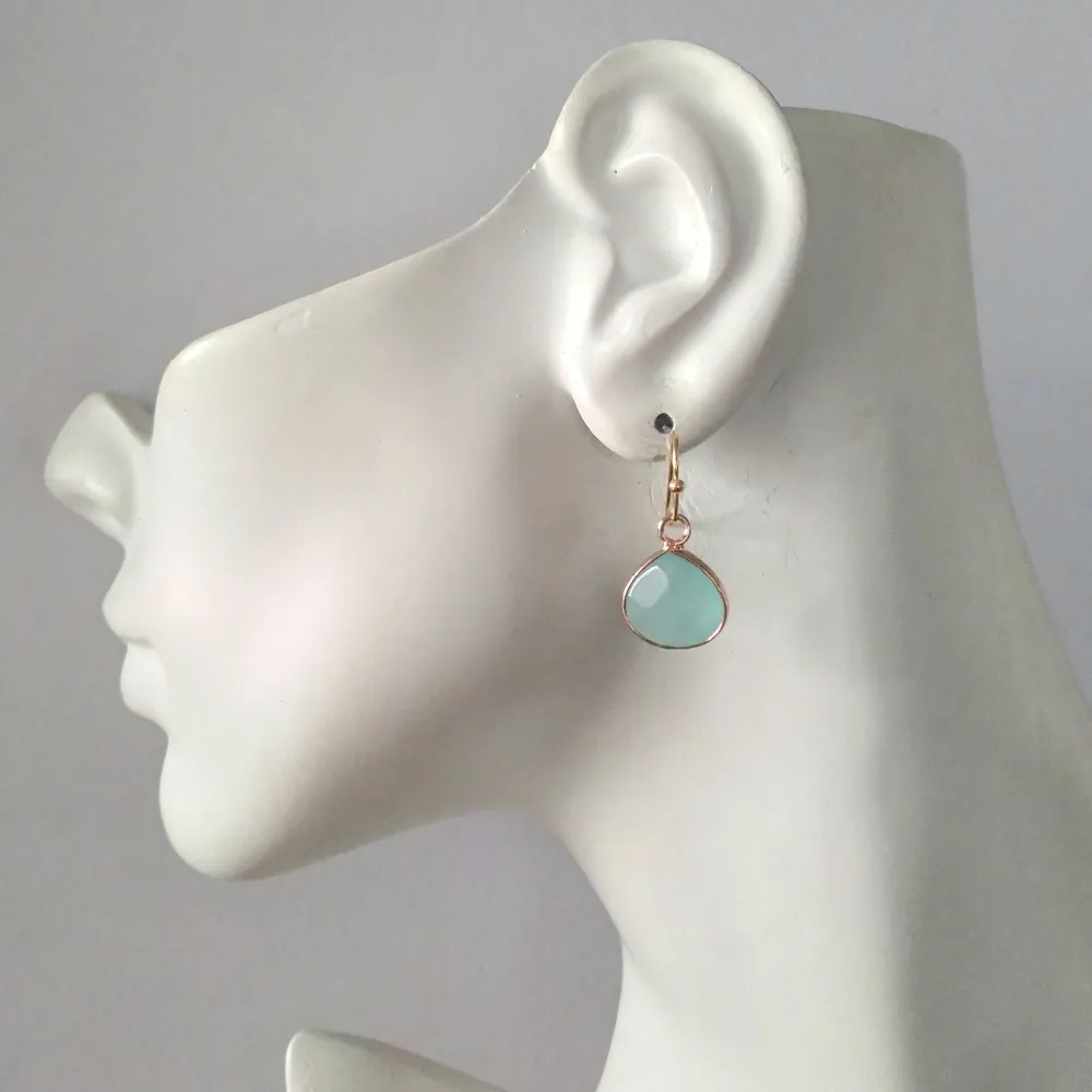 Seafoam Green Jade Single Drop Hook Earrings