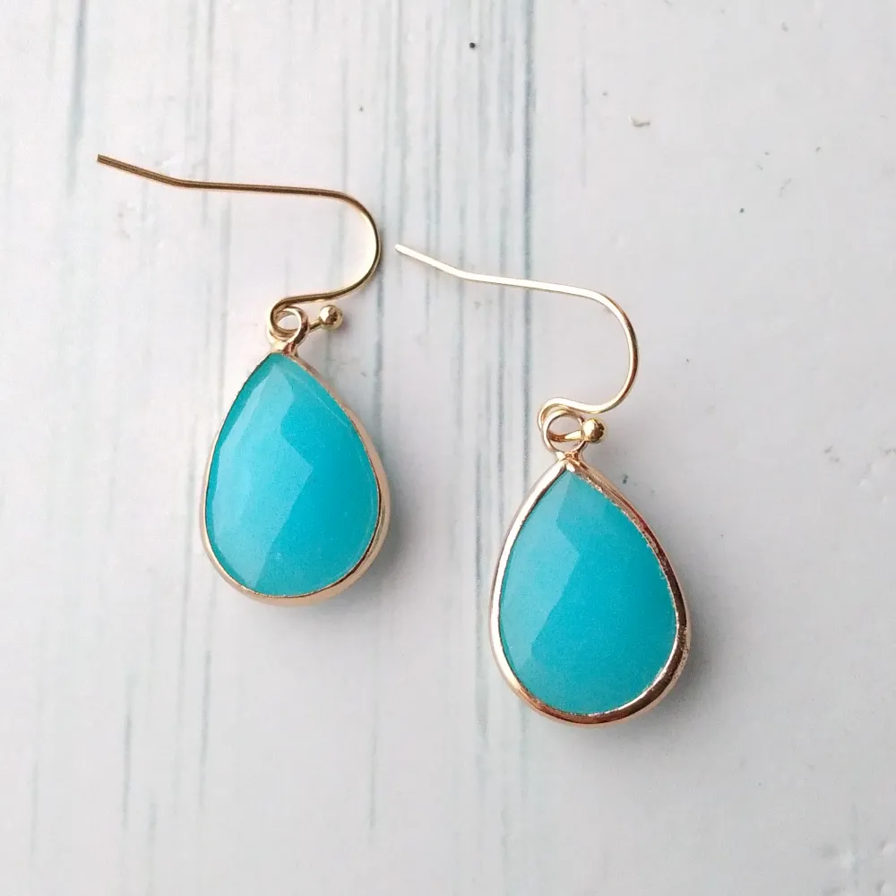 Seafoam Green Jade Single Drop Hook Earrings