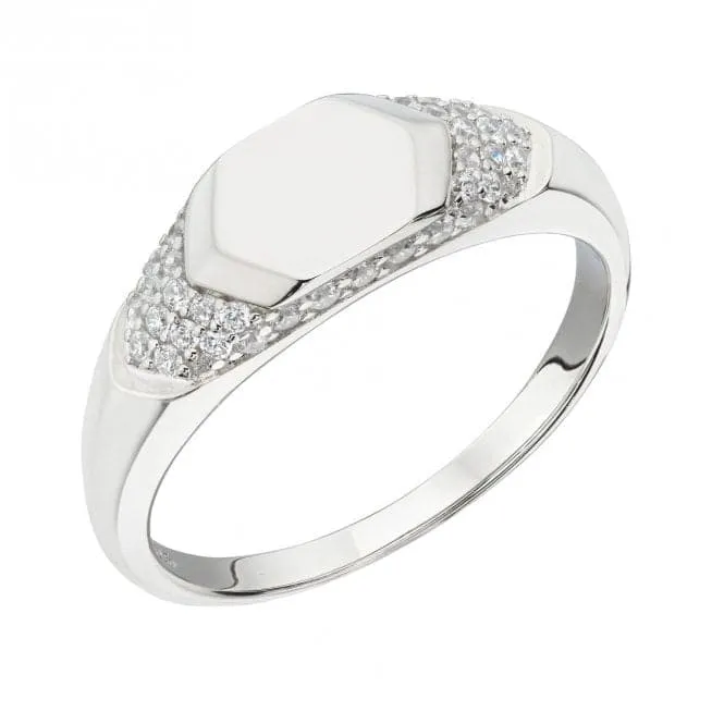 Sterling Silver Hexagonal Signet Zirconia Ring R3799C