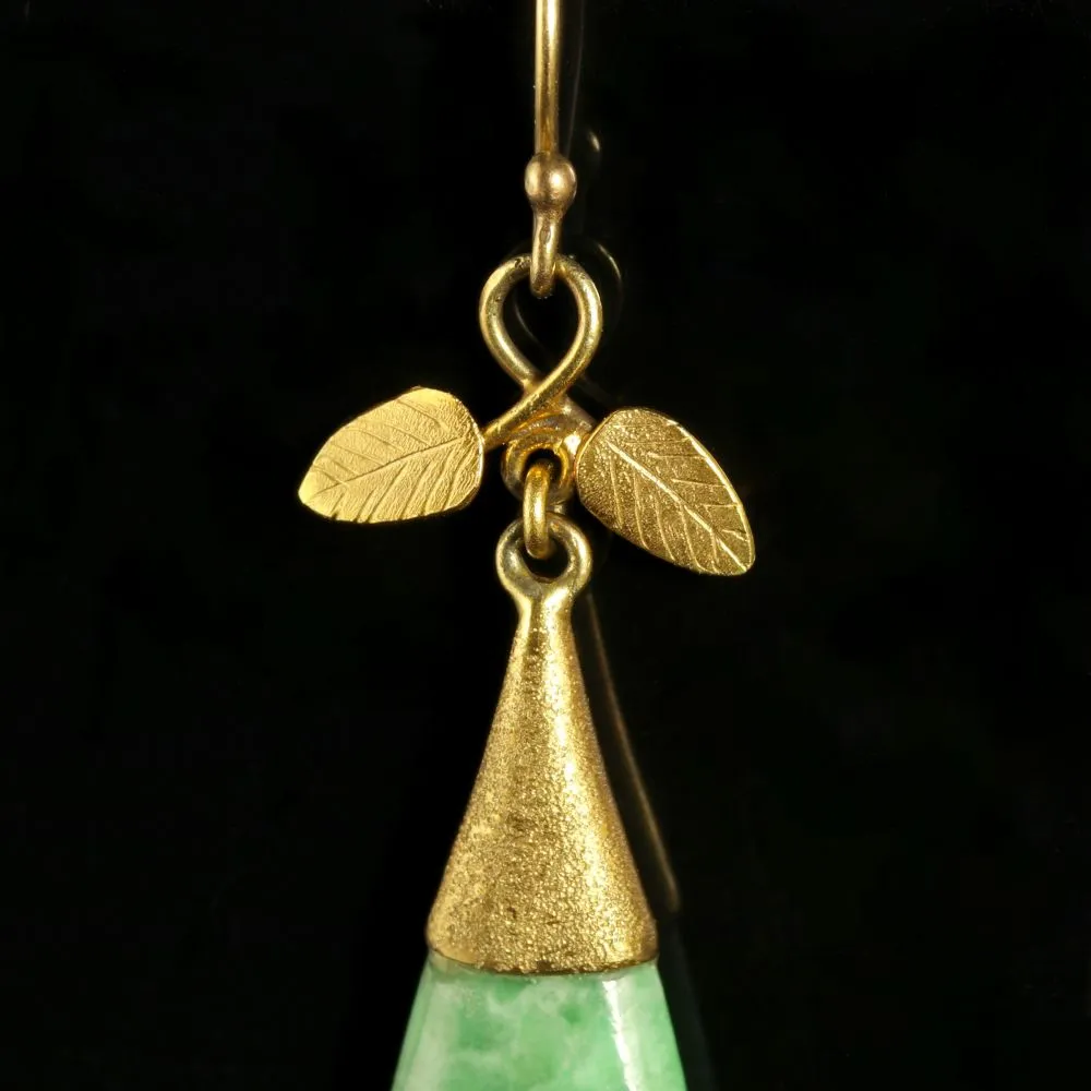 Victorian Long Jade And 18Ct Yellow Gold Earrings Circa 1880