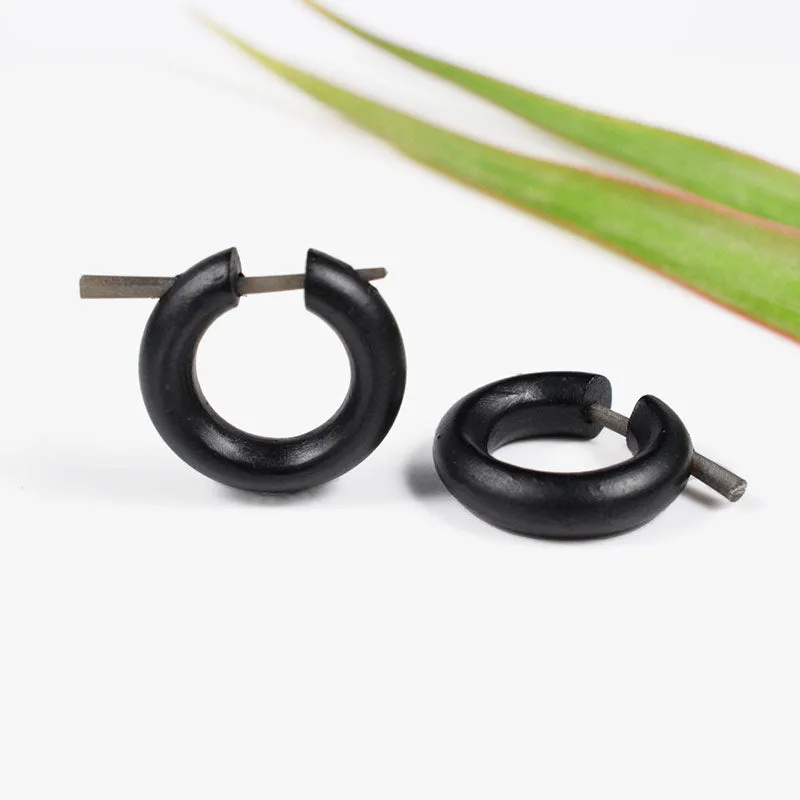 Wooden Hoop Tribal Earrings 'Mawar'