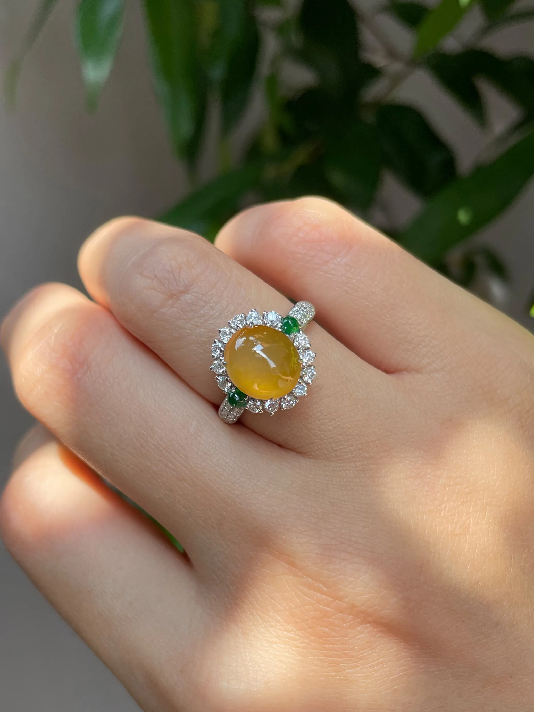 Yellow Jade Cabochon Ring (NJR044)