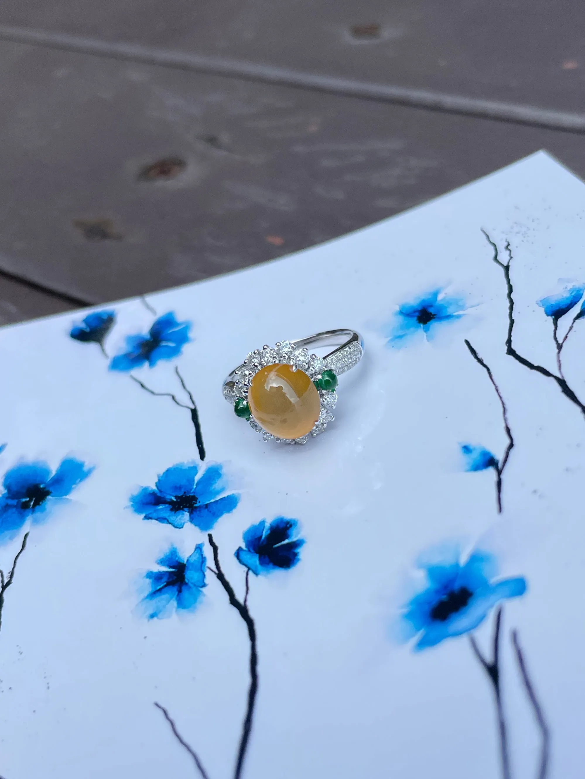 Yellow Jade Cabochon Ring (NJR044)