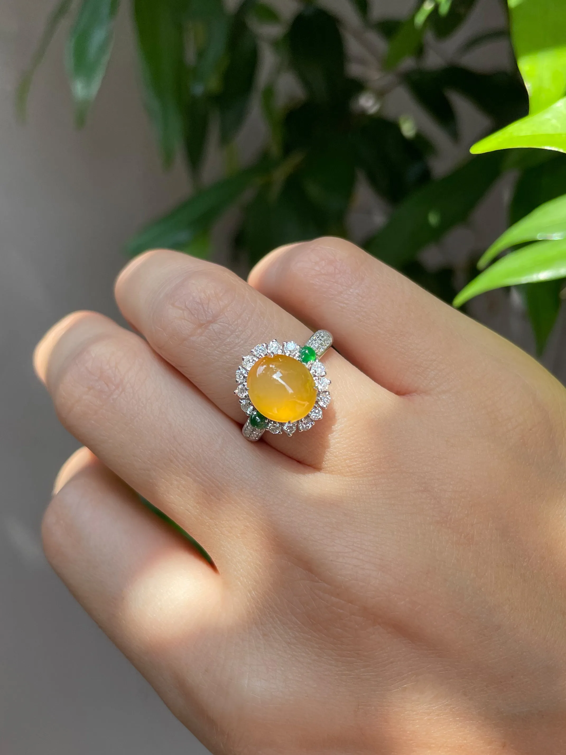 Yellow Jade Cabochon Ring (NJR044)